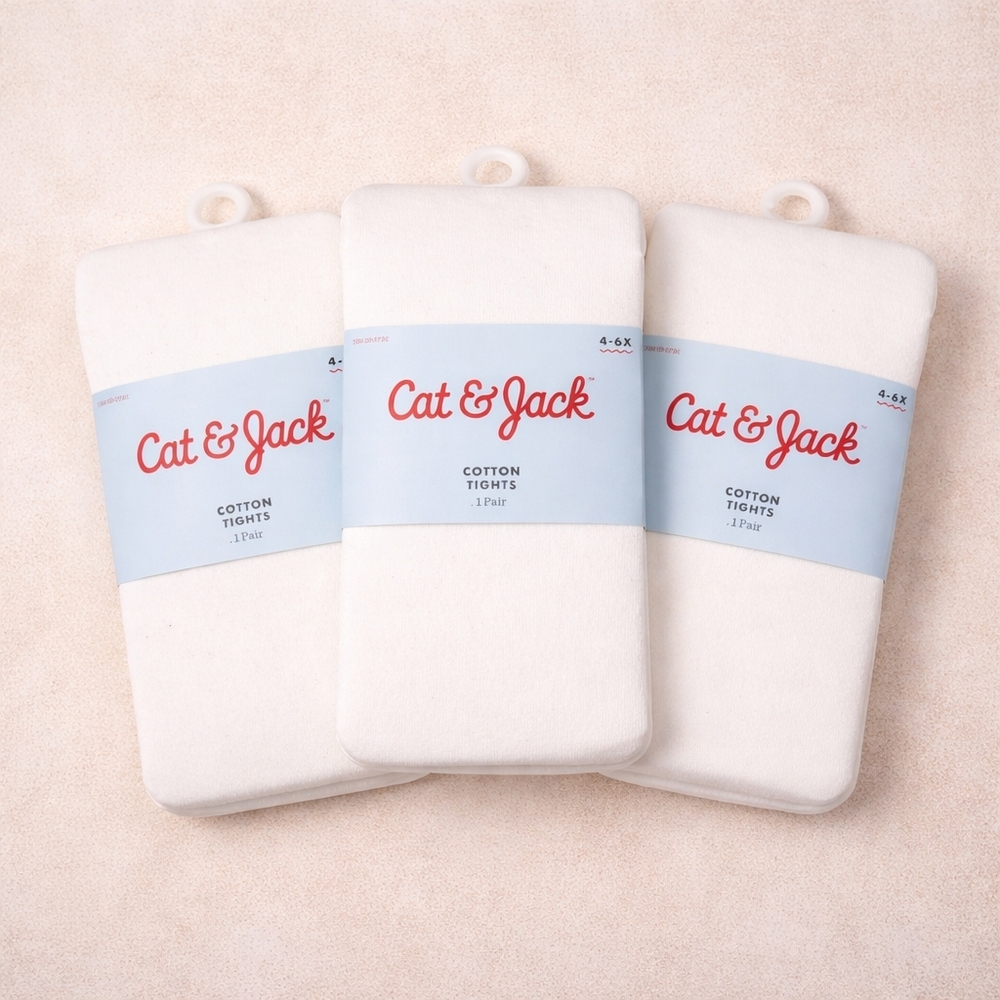 NEW Cat & Jack White Cotton Tights 4-6X 3 Pack School Dance